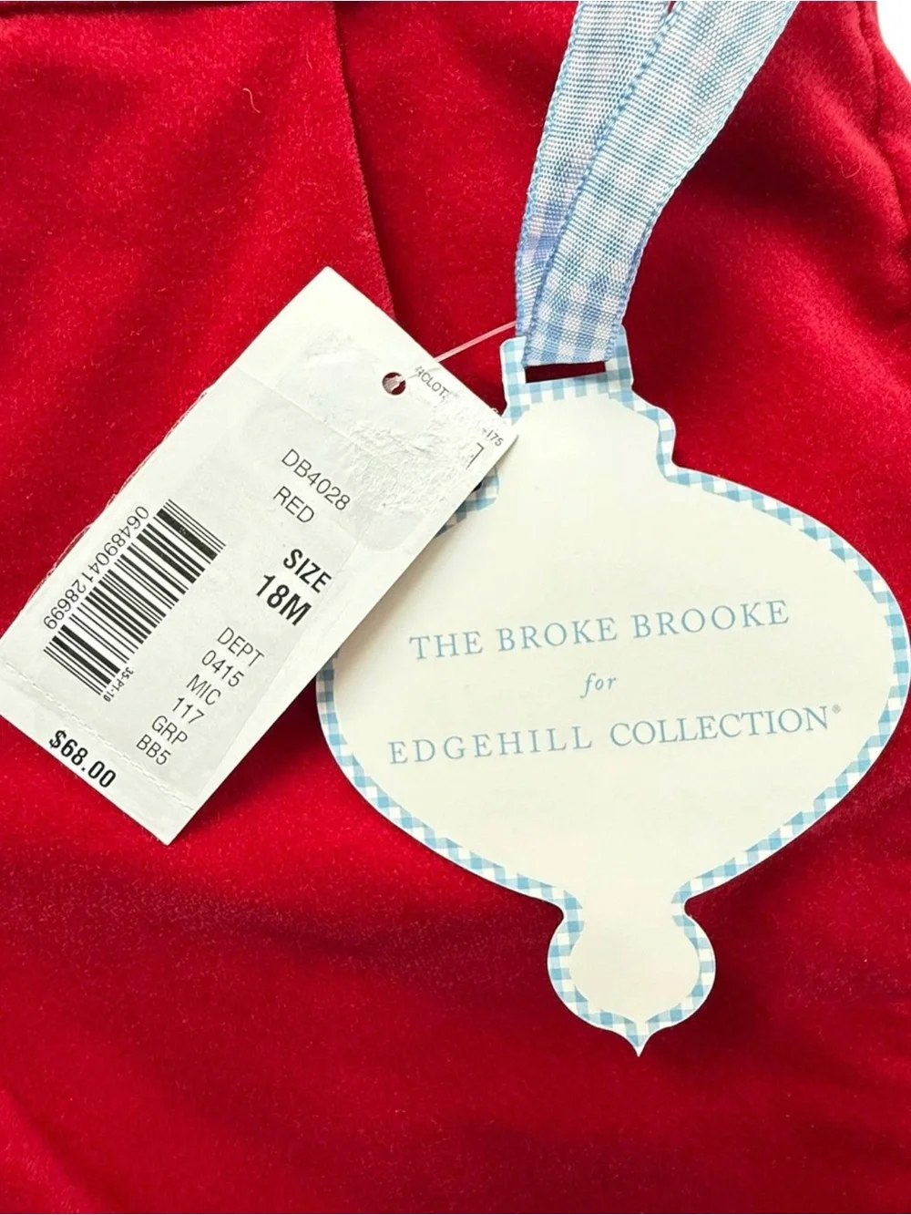 Edgehill Collection Shirt Shorts Set Kids Red White Velvet Size 18M NWT